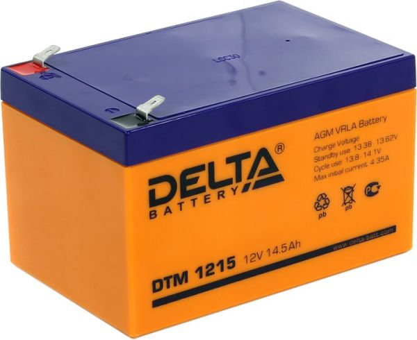 Аккумулятор для ИБП Delta Battery DTM 1215 14,5А/ч-12Vдля UPS EN165 зажим (FASTON) обратная 151x98x95