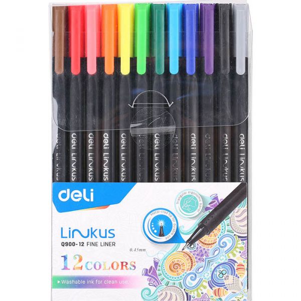 Ручка капиллярная Deli Linkus EQ900-12 ассорти, 12 шт